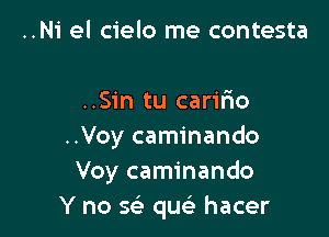 ..N1' el cielo me contesta

..S1'n tu caririo

..Voy caminando
Voy caminando
Y no 569 quc5.- hacer