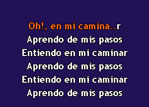 Oh!, en mi camina..r
Aprendo de mis pasos
Entiendo en mi caminar
Aprendo de mis pasos
Entiendo en mi caminar
Aprendo de mis pasos