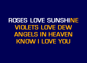 ROSES LOVE SUNSHINE
VIOLETS LOVE DEW
ANGELS IN HEAVEN
KNOW I LOVE YOU