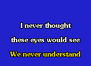 I never thought

these eyes would see

We never understand