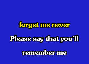 forget me never

Please say that you'll

remember me