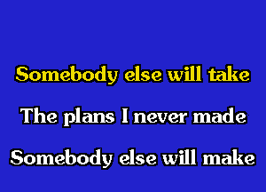 Somebody else will take

The plans I never made

Somebody else will make