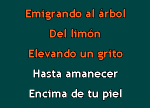 Emigrando al arbol

Del limbn

Elevando un grito

Hasta amanecer

Encima de tu piel