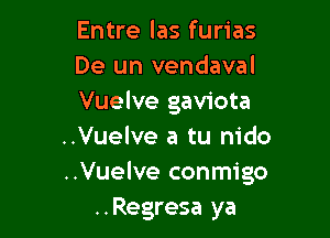 Entre las furias
De un vendaval
Vuelve gaviota

..Vuelve a tu nido
..Vuelve conmigo
..Regresa ya