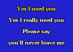 Yes I need you

Yes I really need you

Please say

you'll never leave me