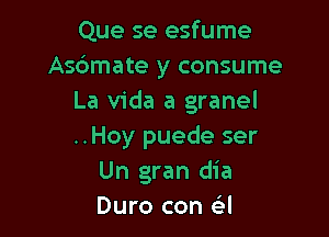 Que se esfume
Asbmate y consume
La Vida a granel

..Hoy puede ser
Un gran dia
Duro con a