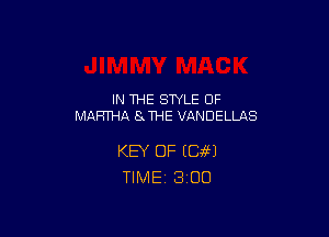 IN THE STYLE OF
MARTHA SJHE VANDELLAS

KEY DFIC4661
TlMEi 3'00