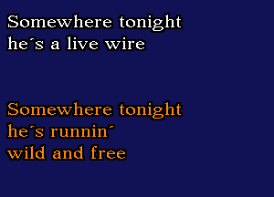 Somewhere tonight
he's a live wire

Somewhere tonight
he's runnin'
Wild and free