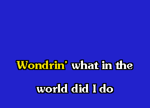 Wondrin' what in the

world did I do