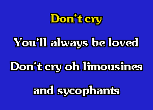 Don't cry
You'll always be loved
Don't cry oh limousines

and sycophants