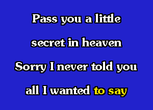 Pass you a little
secret in heaven

Sorry I never told you

all I wanted to say I