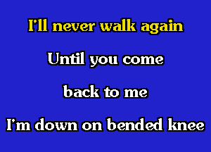 I'll never walk again
Until you come
back to me

I'm down on bended knee