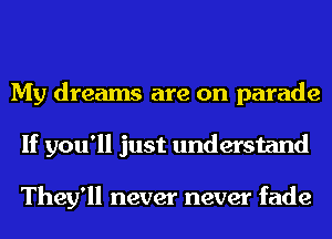My dreams are on parade
If you'll just understand

They'll never never fade