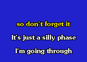 so don't forget it

It's just a silly phase

I'm going through