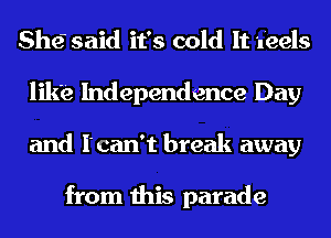 ShQ said it's cold It (eels
like Independence Day
and i'can't break away

from this parade