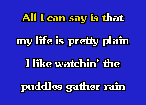 All I can say is that
my life is pretty plain
I like watchin' the

puddles gather rain