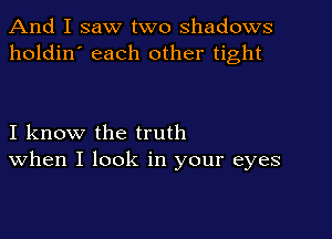 And I saw two shadows
holdin' each other tight

I know the truth
When I look in your eyes