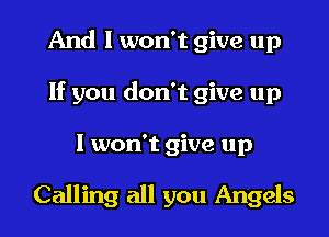 And I won't give up
If you don't give up

I won't give up

Calling all you Angels