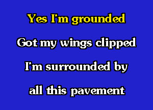 Yes I'm grounded
Got my wings clipped

I'm surrounded by

all this pavement l