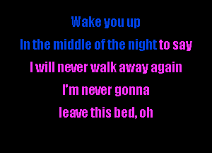 Wake you up
In the middle 0ftlle nightto say
Iwill never walk away again

I'm never gonna
leave this hed.oh