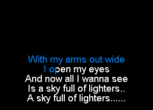With my arms out wide
I open my eyes
And now all I wanna see
Is a sky full of lighters..
A sky full of lighters ......