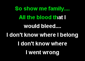 So show me family....
All the blood that I
would bleed....

I don't know where I belong
I don't know where
I went wrong