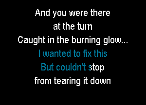 And you were there
at the turn
Caught in the burning glow...

lwanted to fix this
But couldn't stop
from tearing it down