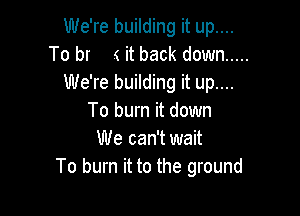 We're building it up....
To br ( it back down .....
We're building it up....

To burn it down
We can't wait
To burn it to the ground