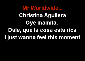 Mr Worldwide...
Christina Aguilera
Oye mamita,

Dale, que la cosa esta rica

I just wanna feel this moment