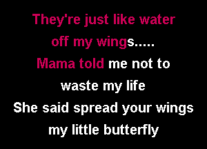 They're just like water
off my wings .....
Mama told me not to
waste my life

She said spread your wings
my little butterfly