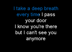 I take a deep breath
every time I pass
yourdoor

I know you're there
but I can't see you
anymore