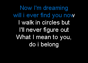 Now I'm dreaming
will i ever find you now
I walk in circles but
I'll never figure out

What I mean to you,
do i belong