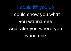 I could lift you up
I could show you what
you wanna see

And take you where you
wanna be