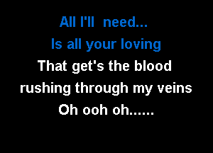 All I'll need...
Is all your loving
That get's the blood

rushing through my veins
Oh ooh oh ......