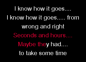 I know how it goes....
I know how it goes ..... from
wrong and right

Seconds and hours....
Maybe they had...
to take some time