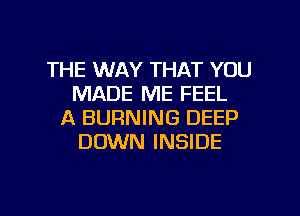 THE WAY THAT YOU
MADE ME FEEL
A BURNING DEEP
DOWN INSIDE

g