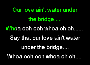Our love ain't water under
the bridge .....

Whoa ooh ooh whoa oh oh ......
Say that our love ain't water
under the bridge....
Whoa ooh ooh whoa oh oh....