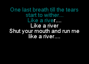 One last breath till the tears
start to wither...
Like a river....
Like a river
Shut your mouth and run me

like a river....