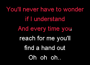 You'll never have to wonder
if I understand

And every time you

reach for me you'll
fund a hand out
Oh oh oh..