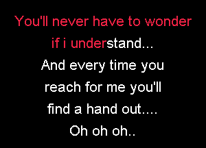 You'll never have to wonder
ifi understand...

And every time you

reach for me you'll
fund a hand out....
Oh oh oh..