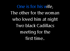 One is for his wife,
The other for the woman
who loved him at night

Two black Cadillacs
meeting for the
first time.