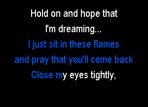 Hold on and hope that
I'm dreaming...
ljust sit in these flames

and pray that you'll come back
Close my eyes tightly,