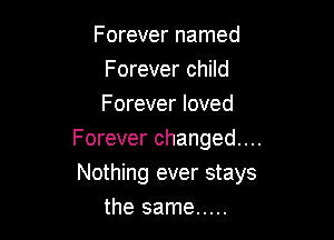 Forever named
Forever child
Forever loved

Forever changed...
Nothing ever stays
the same .....