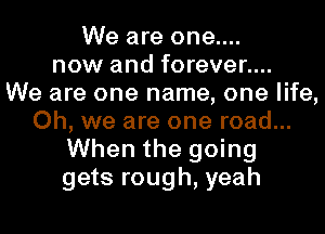 We are one....
now and forever....

We are one name, one life,
Oh, we are one road...
When the going
gets rough, yeah