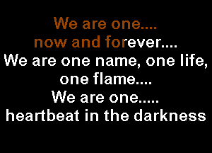 We are one....
now and forever....
We are one name, one life,
one flame....
We are one .....
heartbeat in the darkness