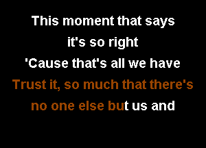 This moment that says
it's so right
'Cause that's all we have

Trust it, so much that there's
no one else but us and