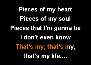 Pieces of my heart
Pieces of my soul
Pieces that I'm gonna be

I don't even know
That's my, that's my,
that's my life....