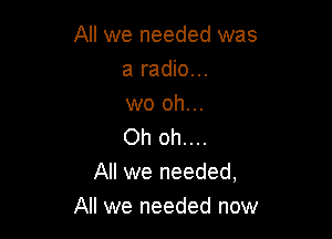 All we needed was
a radio...
wo oh...

Oh oh....
All we needed,
All we needed now
