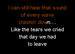 I can still hear that sound
of every wave
crashin' down...

Like the tears we cried
that day we had
to leave