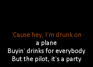 'Cause hey, I'm drunk on
a plane
Buyin' drinks for everybody
But the pilot, it's a party